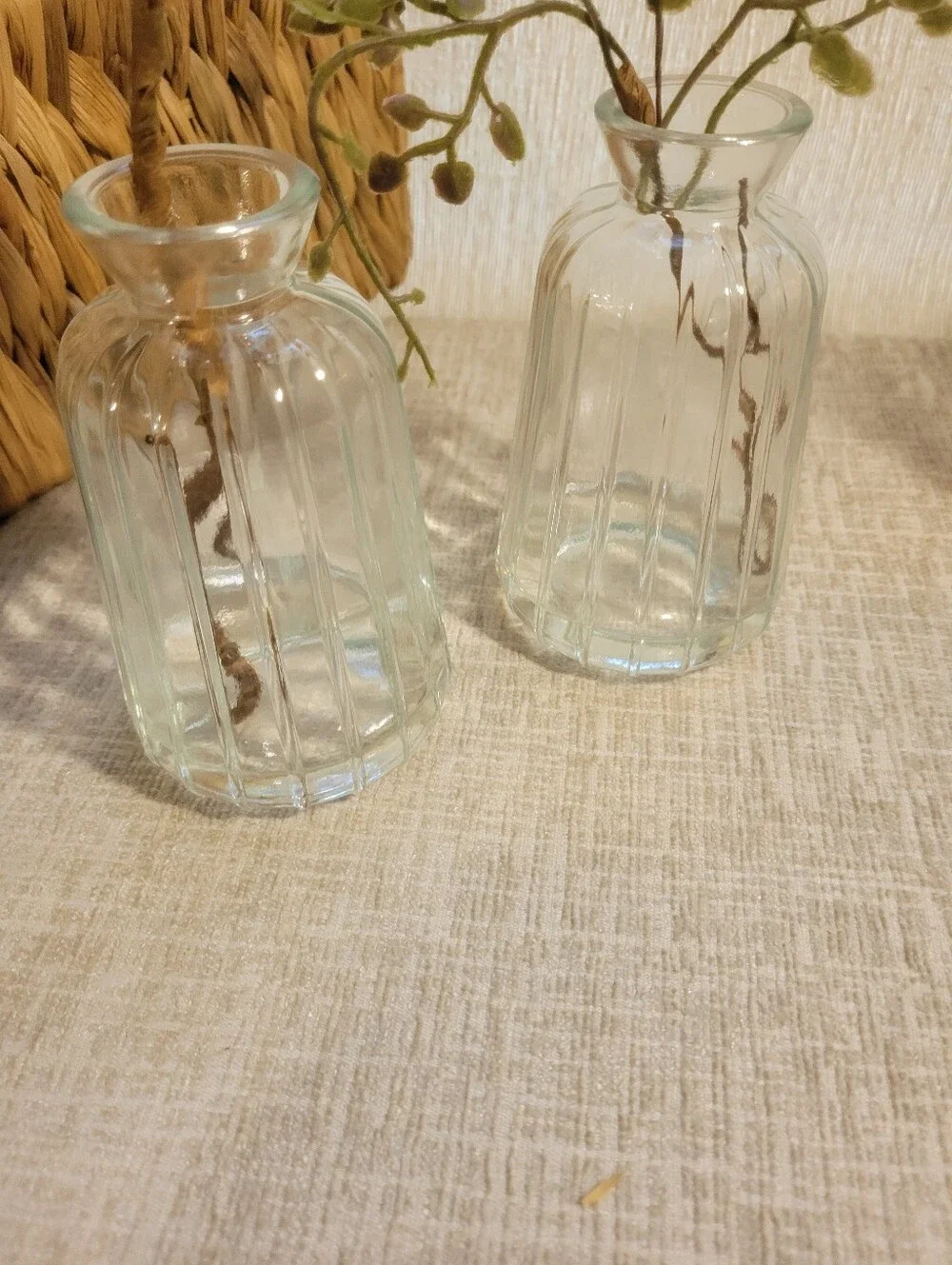 Vintage Clear Ribbed Glass Bud Vases -set Of 2 Bohemian Glass Fluted Vase